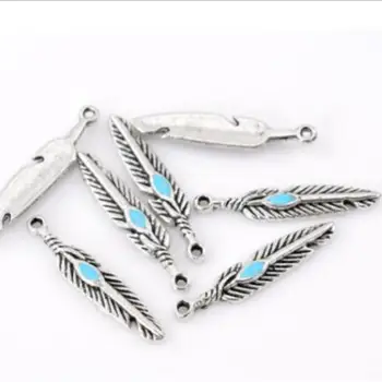 

Peafowl's Feather Pendant Charms For Jewelry Making Bracelet Necklace Earrings Keychain Silver Accessories 10PCS 5x28mm