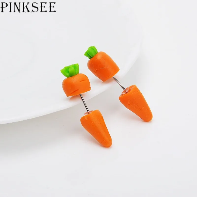 

PINKSEE 1 Pair Cute Polymer Clay Carrot Girls Women Creative Body Piercing Jewelry Gifts Wholesale