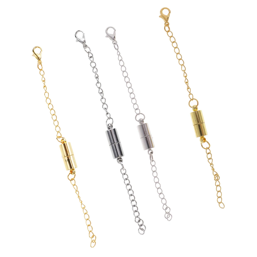 4 Piece Stainless Steel Magnetic Clasps with Extender Chain for DIY Necklace Bracelet Jewelry