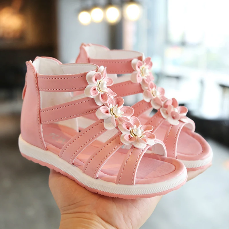 2019 New Summer Children's Shoes Girl Roman Beach Sandals Zipper Flat Fashion Flower Princess Shoes Big School Girls Shoe 2019 New Summer Children's Shoes Girl Roman Beach Sandals Zipper Flat Fashion Flower Princess Shoes Big School Girls Shoe