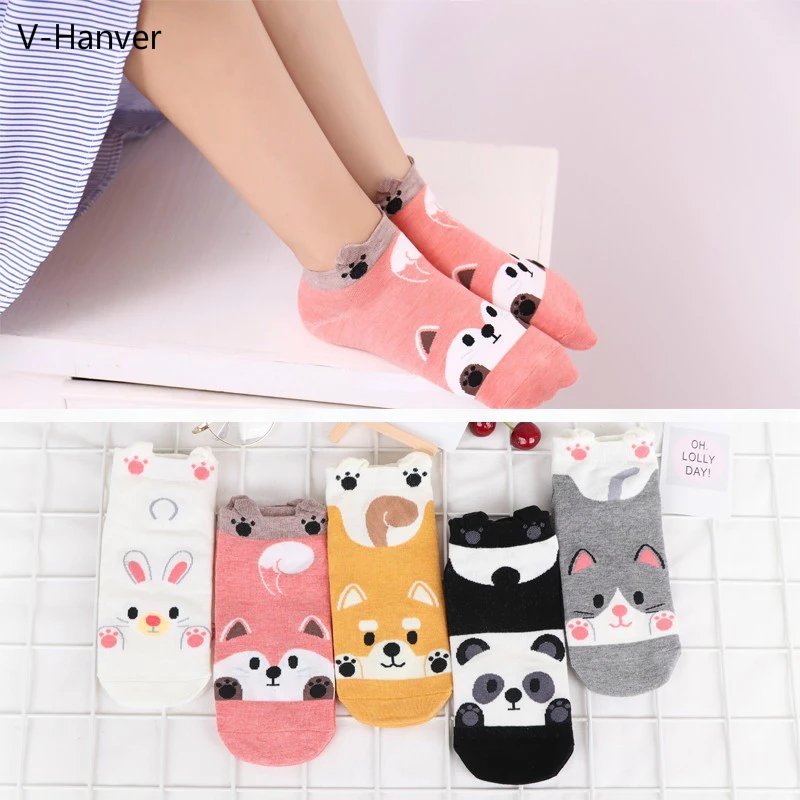 Fashion Cartoon Animal Patterned Short Socks Women Cute Panda Funny Low Socks Female Casual Cotton 3D Ankle Socks Thin Summer