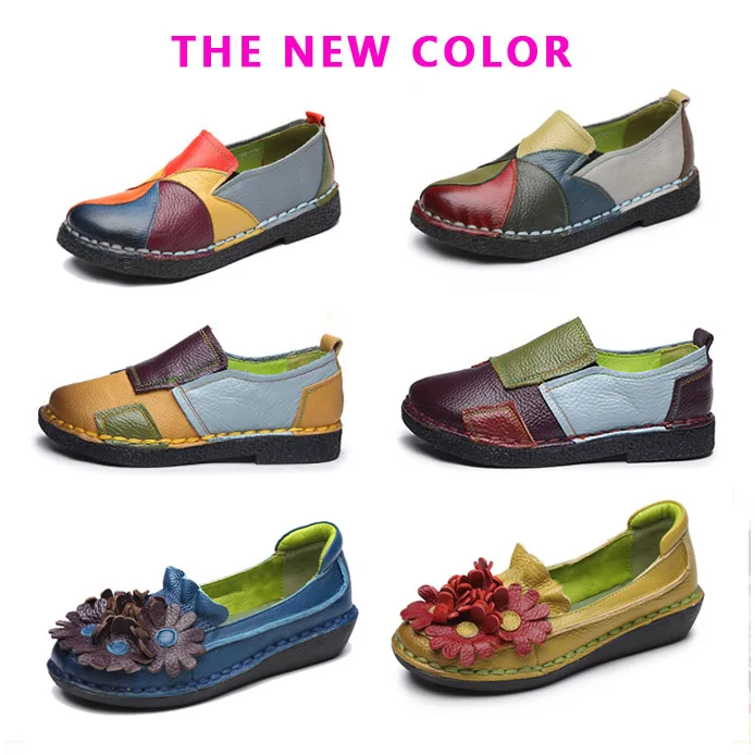 Femmes Véritable e Chaussures d Sur Rond Couleur Glissent Décontracté b Mocassins Cuir Mélangée a D'appartements Bout Ethnique g Confortable En Respirantes Style f C Pour 5fBYqq