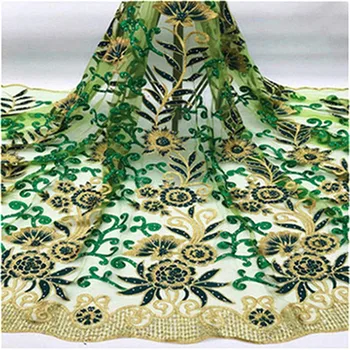 

Beautiful Design beads Embroidered Mesh Lace Fabric For Women Party Dress Lace African Gold Stones Guipure Net Lace Material