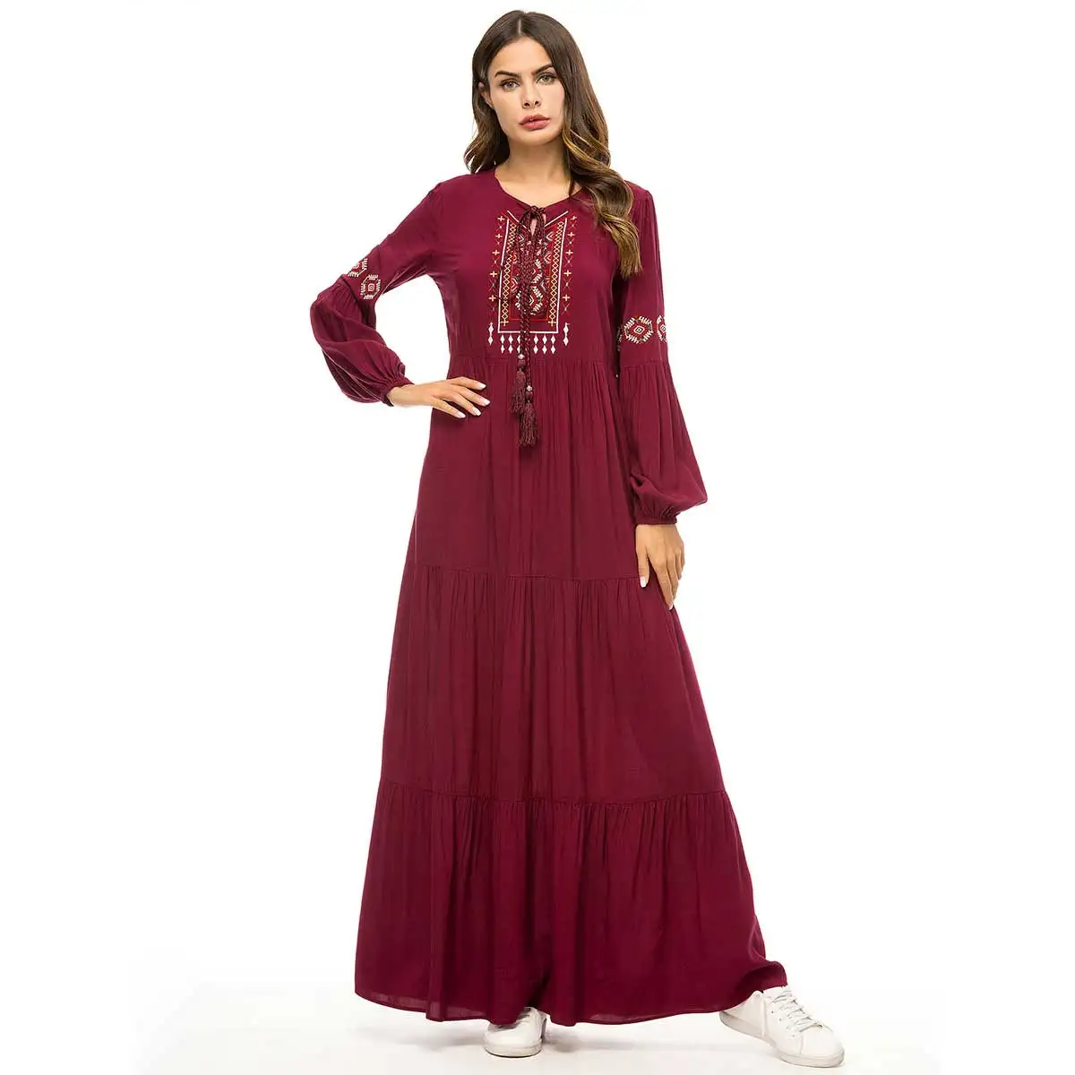 2019 Retro Ethnic Embroidery Maxi Dress Oversized Women Muslim Abaya Arabic Dubai Islamic UAE Pleated Robe Plus Size VKDR1447-in Islamic Clothing from Novelty & Special Use on Aliexpress.com | Alibaba Group