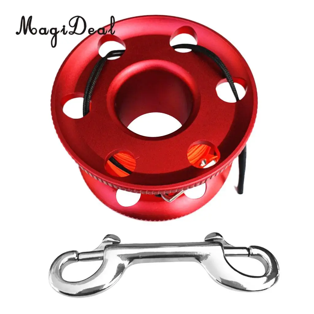 MagiDeal Ultralight Aluminum Alloy Scuba Diving Diver Finger Reel Wreck Cave Tech Spool, Dual End Bolt Snap Clip & 20m/50m Line