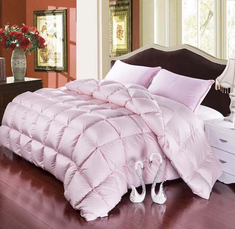 Французский стиль, белый гусиный пух, пуховое одеяло, зимнее одеяло, розовое, белое, одеяло, двойное, королева, король размер, отель, одеяло, мягкое, теплое, одеяла - Цвет: Розовый