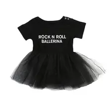 Infant Toddler Newborn Baby Girls Tulle Rock N Roll Romper Dress Playsuit Short Sleeve Sunsuit Outfits Set 0-3T