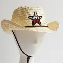Летняя одежда для мальчиков и девочек, ковбойская соломенная шляпа с кулоном в виде звезды детская защита от ультрафиолета, от Солнца шляпа 10 шт./лот