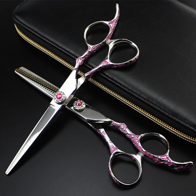 Professional japan 440c Pink Plum 6 inch hair scissors cutting barber