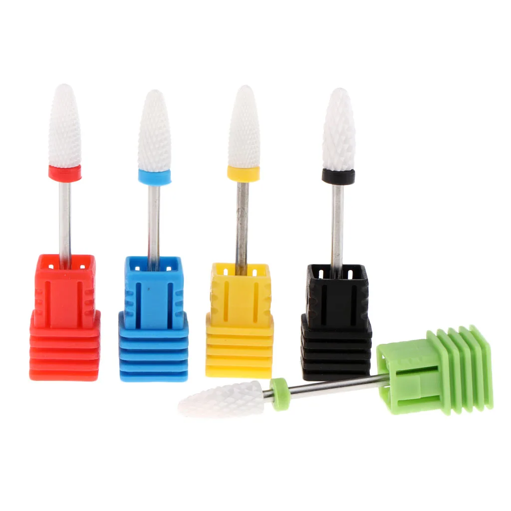 5 Pieces Ceramic Nail Drill Bit For Electric File Manicure Nails Machine Cuticle Remover with Colorful Display Holder Base