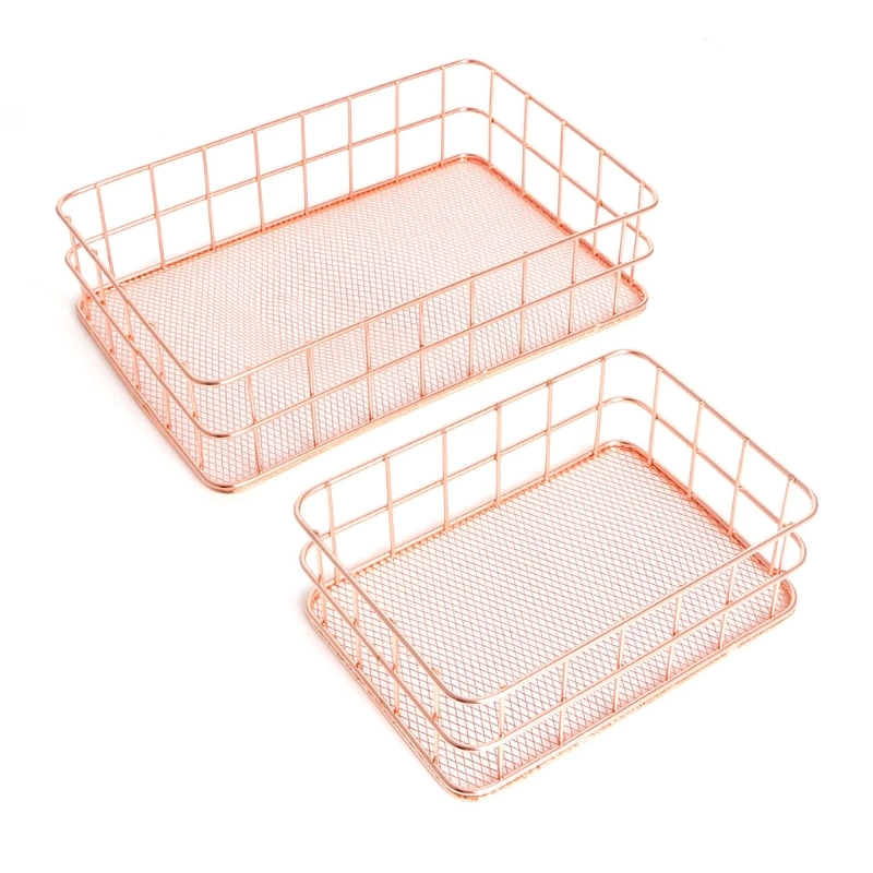 

Brief Gold Metal Basket Desk Storage Box Holder Jewelry Cosmetic Stationery Desk Organizer Storage Baskets