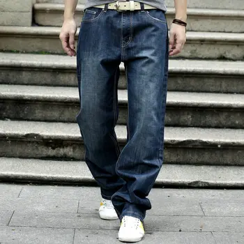 

European and American Men's Loose Straight Jeans Men's Micro-elastic Soft Trousers Plus Fertilizer XL Large Size 28-48