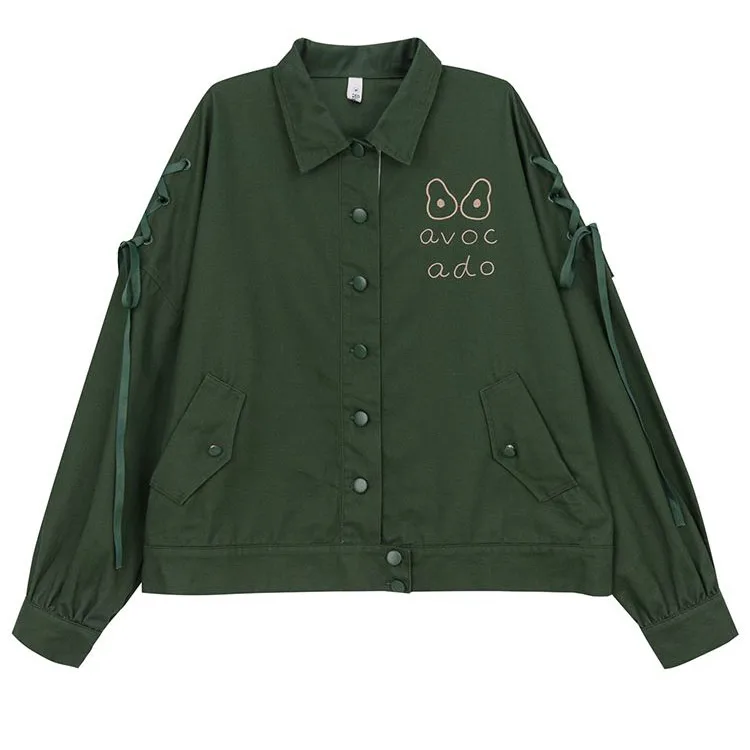 

Avocado Jacket Women Girl Retro Loose Green Outerwear & Coats