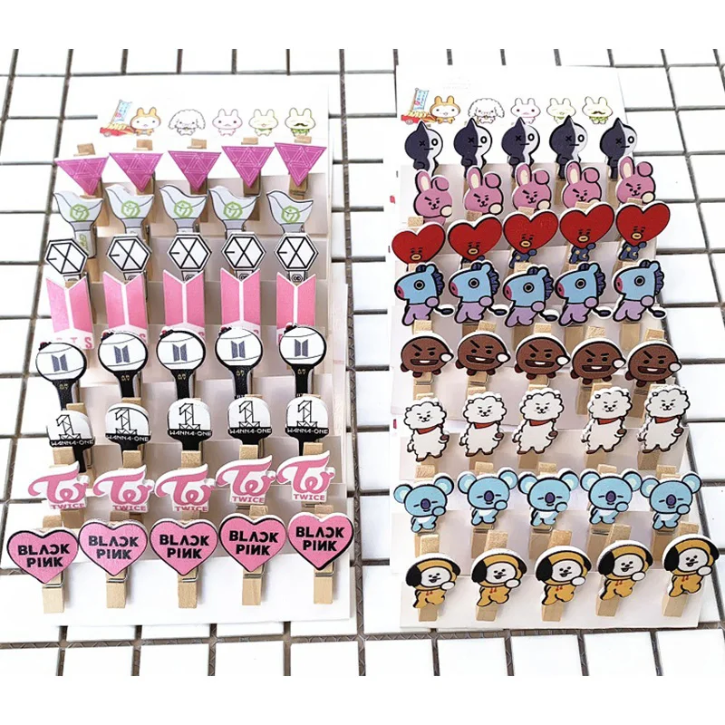

Kpop Bangtan Boys LOMO Cards Wooden Clips BOMB LIGHT BLACKPINK EXO GOT7 TWICE WANNA ONE Decor Wood Clips Crafts 5Pcs/Set