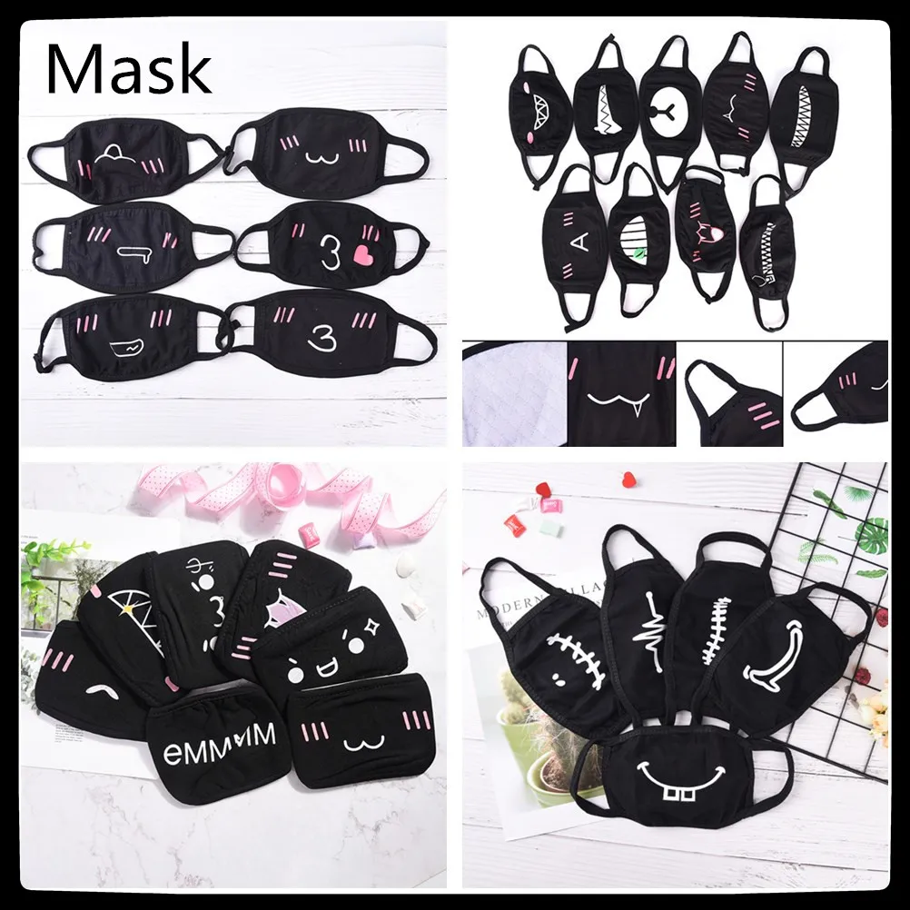 

Hot Quality Black Unisex Cartoon Warm Thickening Masks Black Cotton Half Face Mask Funny Teeth Letter Mouth