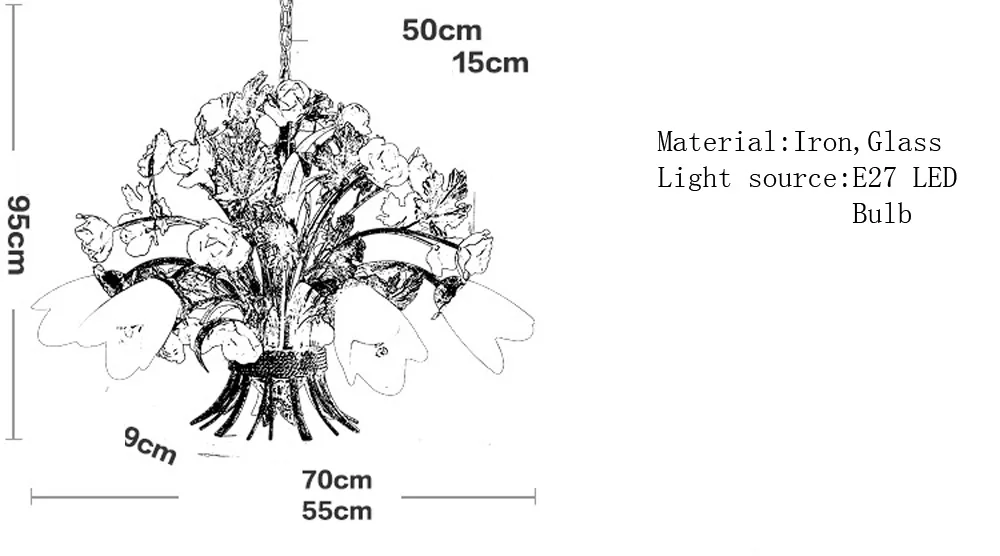 led e27 Европейские Железные Стеклянные Светодиодные Лампы.Светодиодные Светильники Люстры Подвесные.Светильники Подвесные Светильники.Светильник Подвесной Светильник в Форме Цветок Для Столовой,Фойе и Спальни