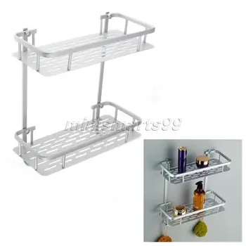 

Fashion Aluminium Double Wall Corner Bathroom Shelf Shower Shampoo Soap Organizer Storage Holder Basket Rack Bathroom Accessorie