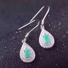 Натуральный зеленый изумруд Висячие серьги 925 серебро натуральный драгоценный камень серьги женские Элегантные воды изысканные серьги-капли для юбилея