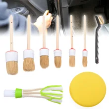 9 шт., автомобильная детальная кисть, набор кистей для волос, воск, губка, прокладка, проволочная щетка для автомобиля, для салона колеса, набор инструментов для уборки