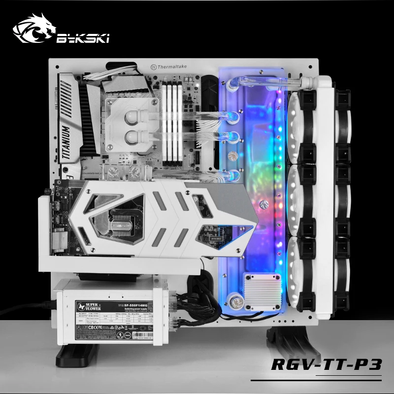 BYKSKI Acrylic Board Water Channel Solution use for ThermalTake/Tt Core P3 for CPU GPU Block / 3PIN RGB / Instead of Reservoir