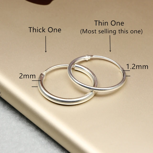 Online Round Hoop Earrings Genuine 925 Sterling Silver 14mm Image