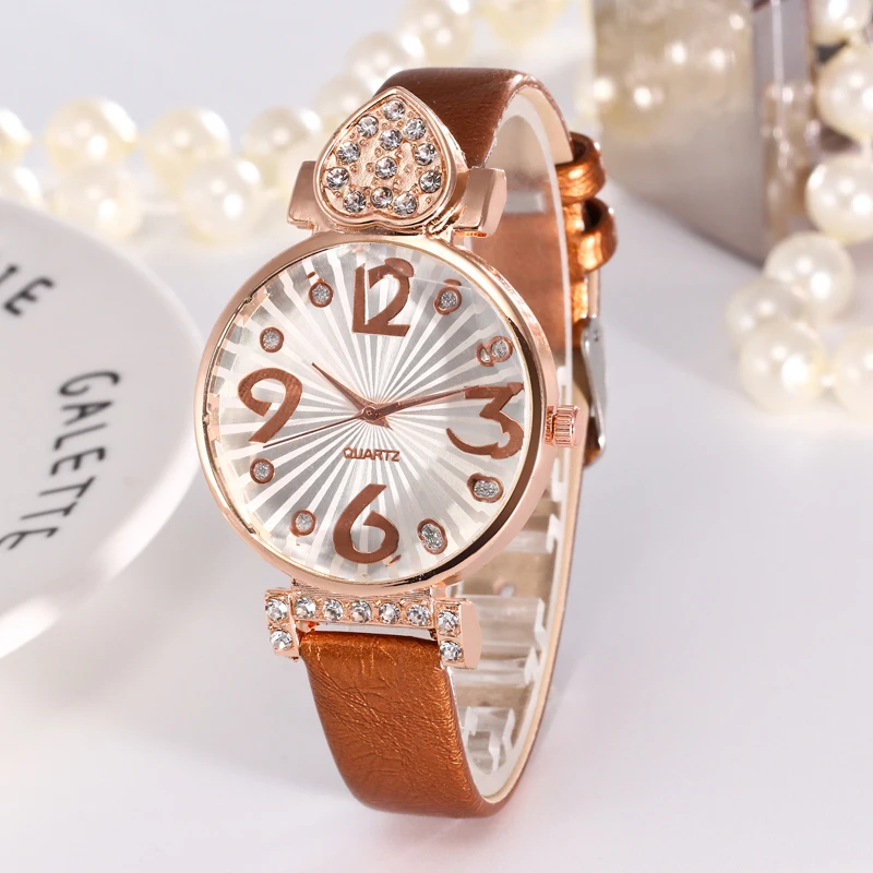 Для женщин часы 2018 Роскошный топ бренда Повседневное сердце горный хрусталь кожа кварцевые часы Для женщин часы подарки Relogio Feminino reloj mujer