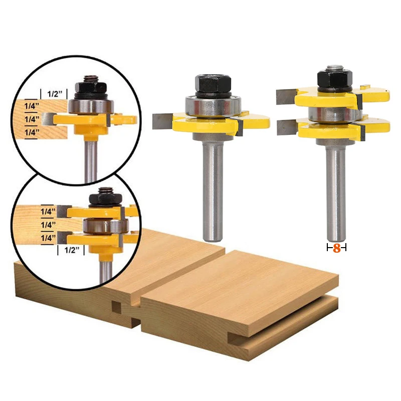 2 шт. 8 мм хвостовик фреза Язык и паз шарнирный узел маршрутизатор Набор бит 3 Зубья Т-Тип 8 Ручка инструмент для резки древесины Деревообработка