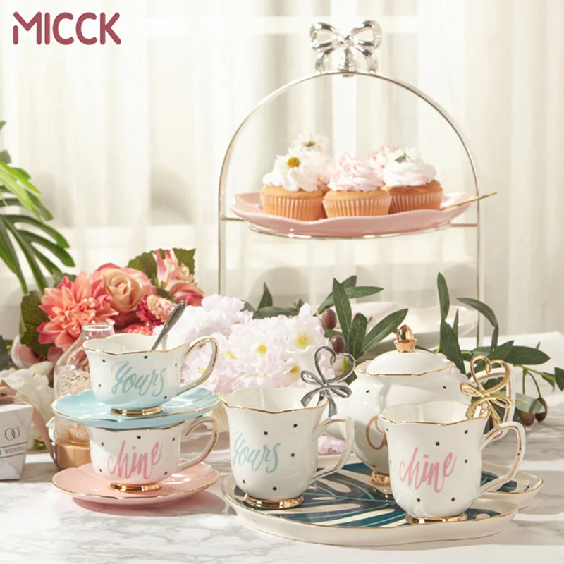 

MICCK European Princess Wind Ceramics Coffee Mug Phnom Penh Ceramic Mug Decorative Ornaments Tea Cup Saucer Kettle Tea Time Cup
