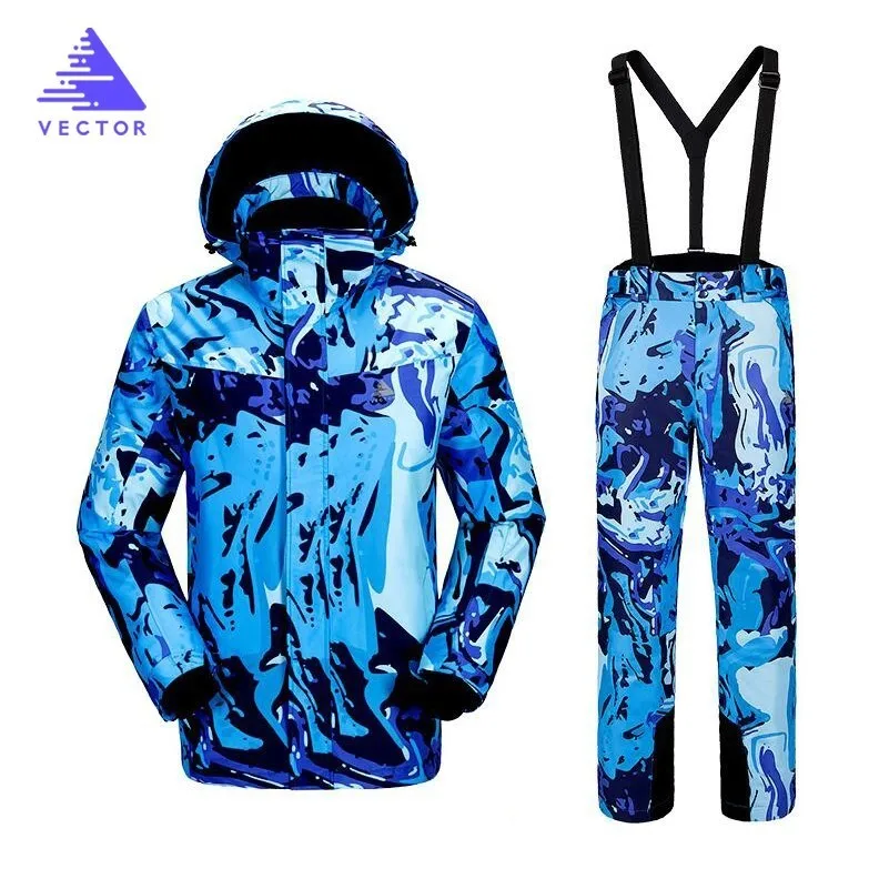 Векторный теплый зимний лыжный костюм для мужчин, ветрозащитная Водонепроницаемая лыжная куртка и штаны, брендовый комплект для сноуборда HXF70012 - Цвет: Set 3