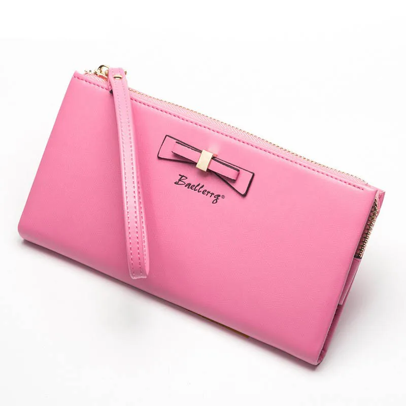 

new long wallet card phone pocket women candy color top leather wallet female coin purse ladies clutch bag with wrist strap W114