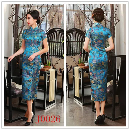 Сексуальное зеленое платье Ципао Cheongsam, сатиновый костюм Тан, Повседневное платье Qipao, Ретро летнее платье Ципао, платье vestidos mujer - Цвет: Blue