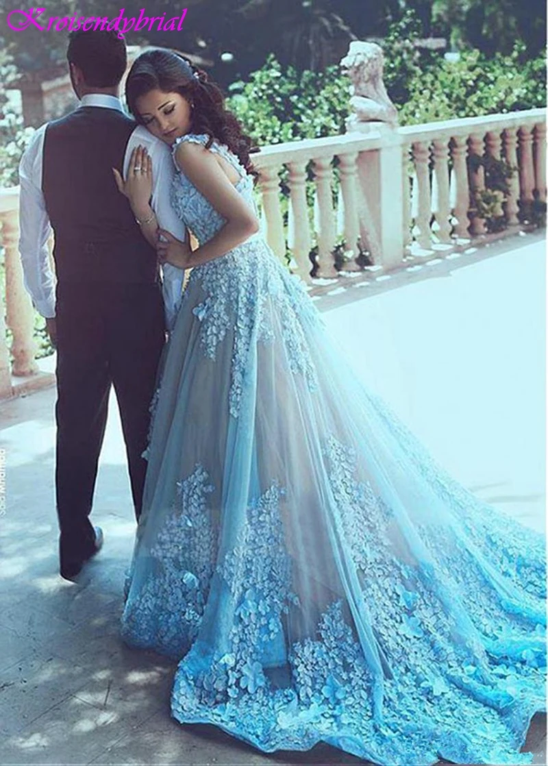 

SQM042 Sleeveless V-Neck Luxury Blue Evening Dresses A-Line Custom Made vestido de festa longo Dresses Prom