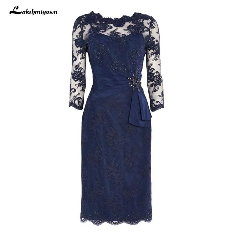 Plus Size Mother Of The Bride Dresses Sheath Navy blue lace Knee Length Short Mother Dress For Wedding