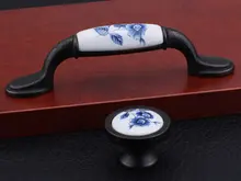 Dresser Knobs Pulls Drawer Pull Handles Kitchen Cabinet Knobs Door Handle Pull Knob / Porcelain Blue Blossom Black White
