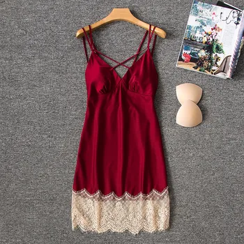 

New Burgundy Women Chiffon Sleep Dress Sexy Mini Summer Nightwear Nighty V-Neck Sleepwear Lace Trim Nightgown Nightdress