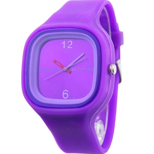 Для мужчин и женщин квадратный циферблат желе силиконовые модные спортивные кварцевые простые наручные часы - Цвет: Фиолетовый