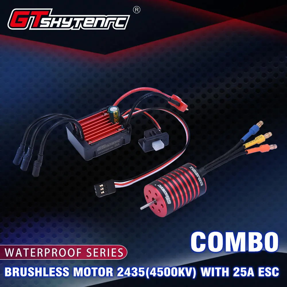 

GTSKYTENRC Combo 2435 4500KV 4800KV Brushless Motor w/ 25A Brushless ESC for 1:16 1:18 RC Buggy Drift Racing Car
