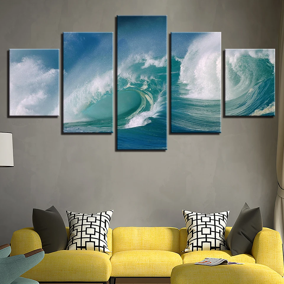 Modular Picture Canvas Painting Framework 5 Panel Rolling Wave