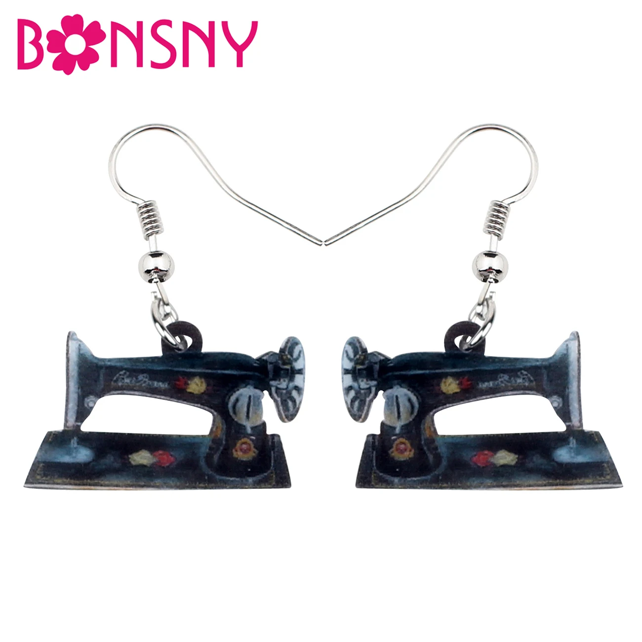 Bonsny Акриловые Цветочные Швейные машины серьги-подвески в форме капли уникальные