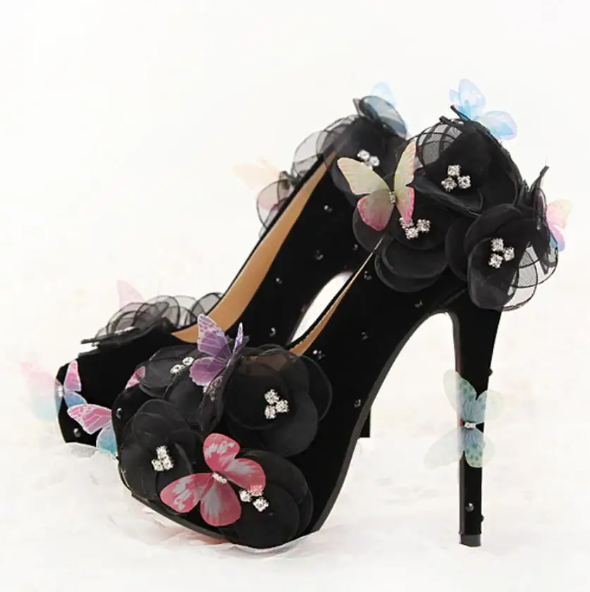 Flores Para Con Mariposa Negro Bien 2019 Elegante delgada Y Mujeres Otoño El La Primavera Ultra Nuevo Bombas COqItfxt