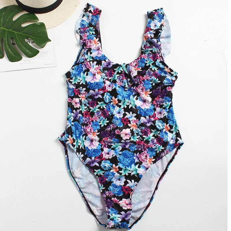 PLUS SIZE ONE PIECE swimsuit ruffle swimwear women off shoulder monokini print maillot large sizes swimsuit ruffled swimwear