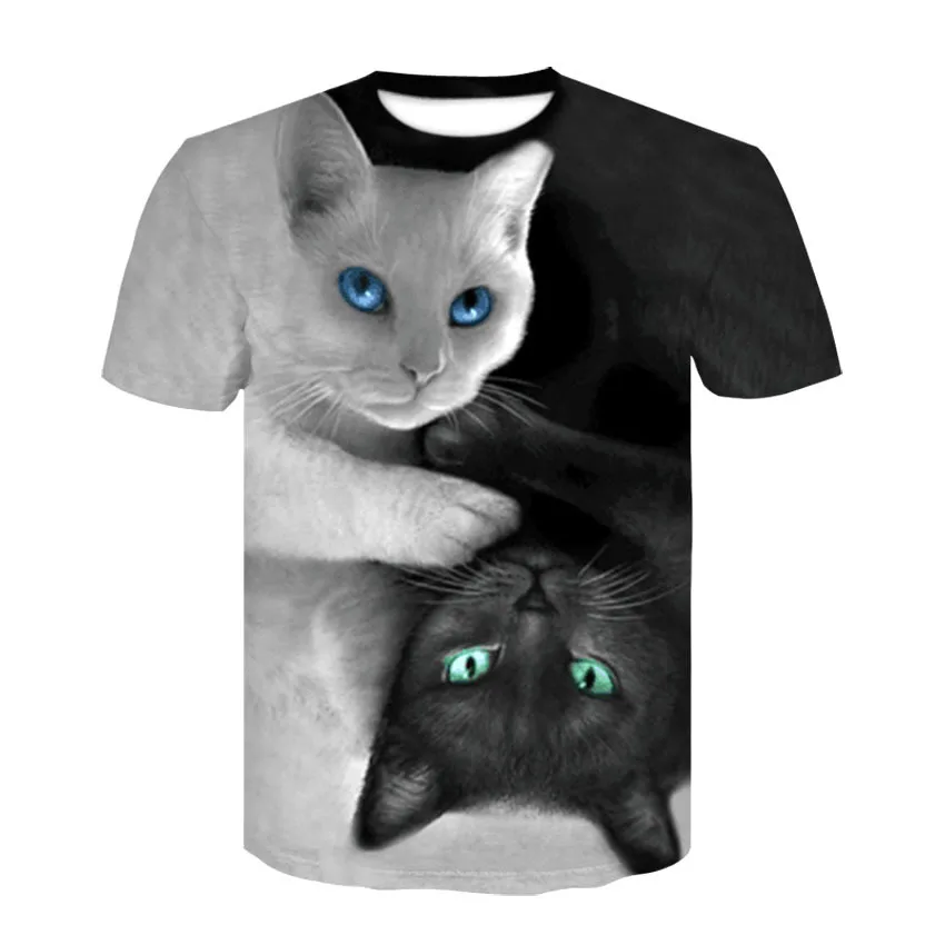 

Men's Wear Fashion Leisure Time 3d Lovers Cat Jacket Number Printing Short Sleeve T Pity 2019 T-shirts Short Sleeve Camisa