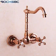 BOCHSBC Европейский роскошный розовое золото цвет ванная комната латунь Поворотный кухонный смеситель настенный двойной ручкой горячей и холодной краны