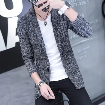 

2019 new men's cardigan, sweater, jacket, body-trimming, extra-heavy casual sweate