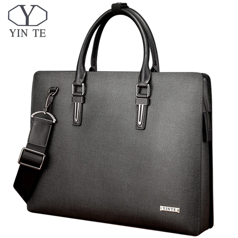 

YINTE Fashion Men's Briefcase Business Leather Handbag Men's Thin Section Handbag Lightweight Totes With Lock Portfolio T8511-4