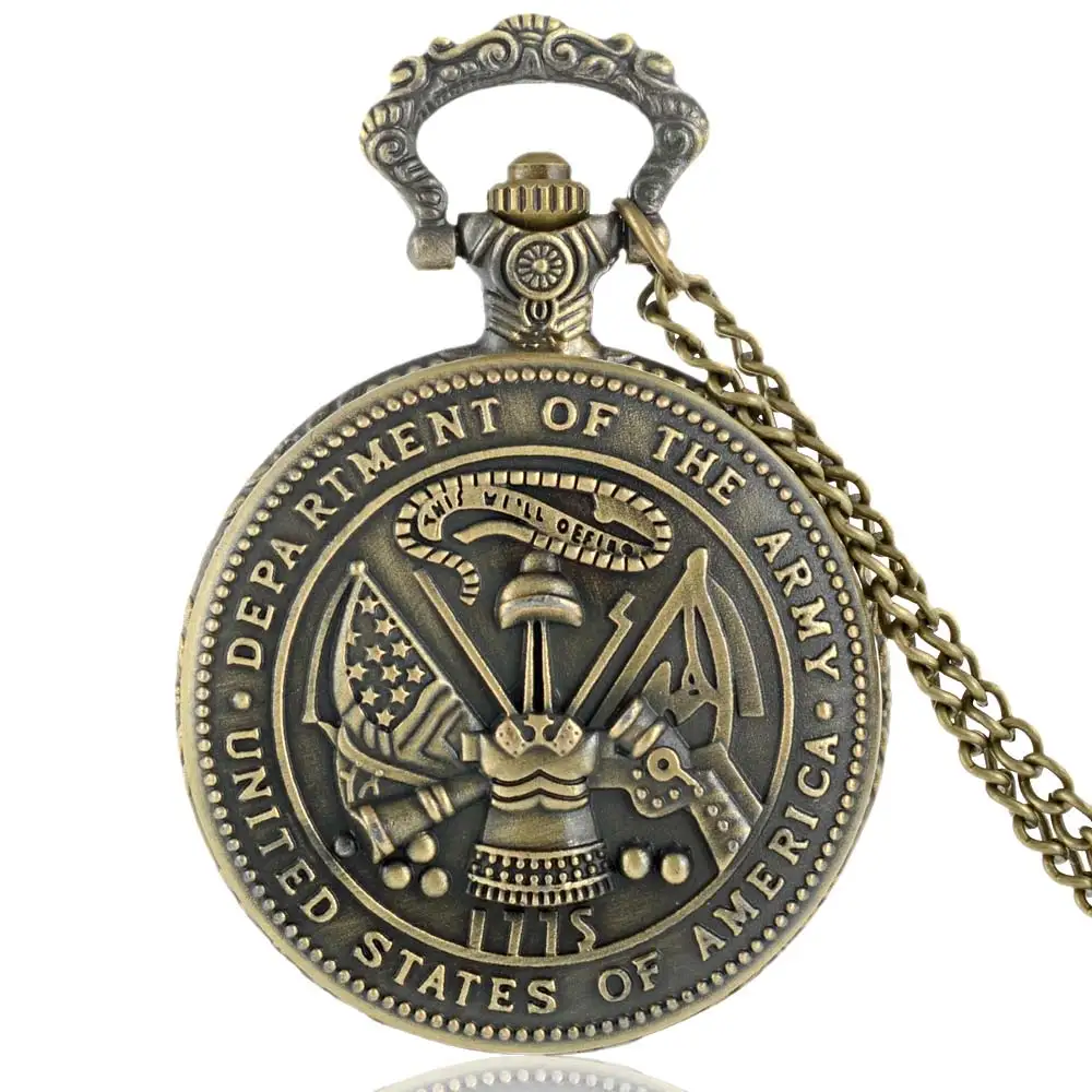 Античная бронза американской армии кварцевые часы Винтаж Для мужчин Цепочки и ожерелья Военная Карманные часы