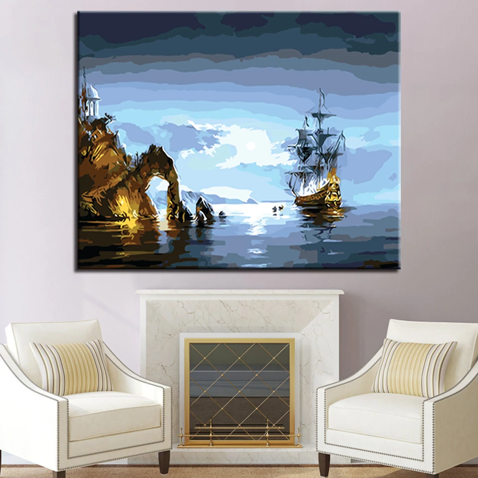

By Numbers DIY Painting Kits Handpainted Oil Unique Gift Ship Seaview For Home Wall Art Modern Picture Canvas Cuadros Frame