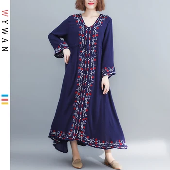 

Plus Size Woman Cotton Dress Solid V-Neck Dresses Casual Female Fashion Loose Autumn Full Sleeve Long Bow Black Sweet New Dress