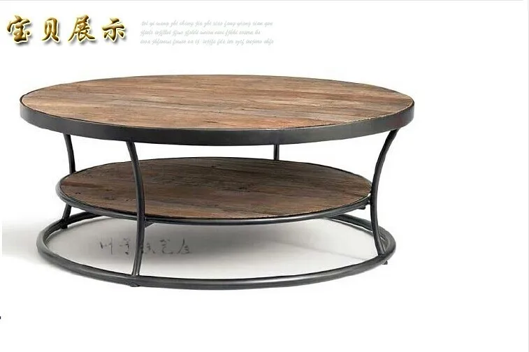 Retro do the old wrought iron double round wood coffee table a few side