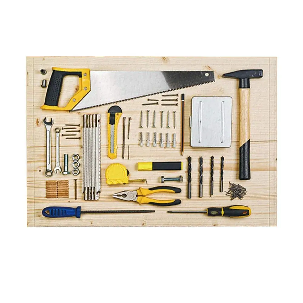 3D Digital Printing Industry Bath Rugs, Construction Tools on Pine Wood Texture, Non-Slip Floor Entryways Indoor Front Door Mat 3D Digital Printing Industry Bath Rugs, Construction Tools on Pine Wood Texture, Non-Slip Floor Entryways Indoor Front Door Mat